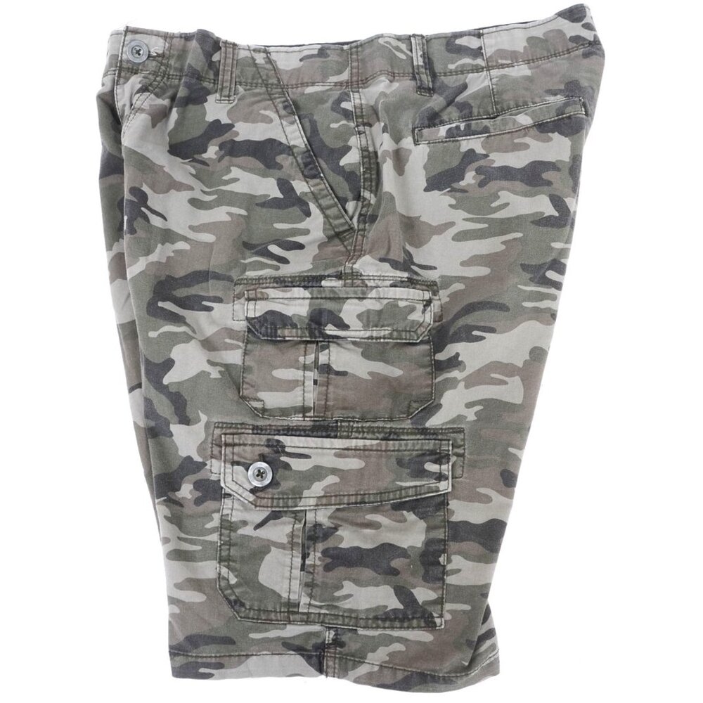 Iron Co. Men's 34 Green Camo Cargo Shorts Flat Front Cotton Blend Sporty Outdoor